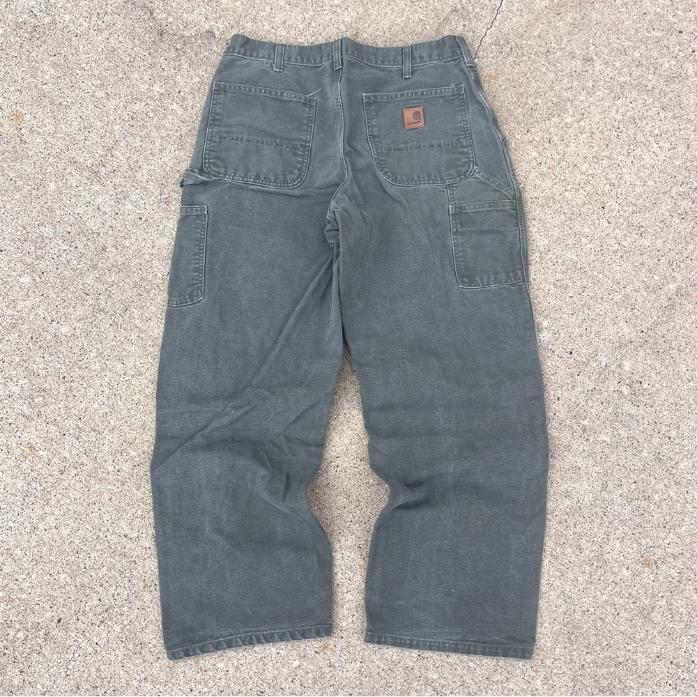 Vintage Carhartt Carpenter Pants Faded Green Canvas Loose Baggy Fit Mens 34x30